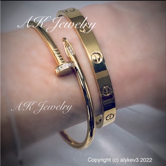 💎LUXURY High End Style Gold Nail Bracelet Stackable Bangle GP - Picture 4 of 7